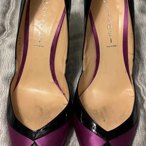 Casadei Italy Colorblock Leather Pointed Stiletto Pumps Teal Magenta Black Sz 11 - Picture 4 of 5